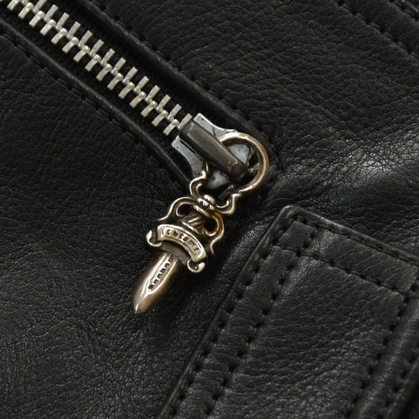 極美品 CHROME HEARTS クロムハーツ レザーオーバーオール クロスボールボタン フレアパッチ ダガージップ ブラック レザー 925 中古 4a005919