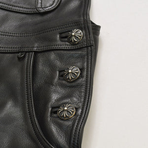 極美品 CHROME HEARTS クロムハーツ レザーオーバーオール クロスボールボタン フレアパッチ ダガージップ ブラック レザー 925 中古 4a005919