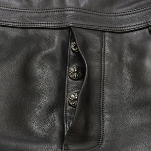 極美品 CHROME HEARTS クロムハーツ レザーオーバーオール クロスボールボタン フレアパッチ ダガージップ ブラック レザー 925 中古 4a005919