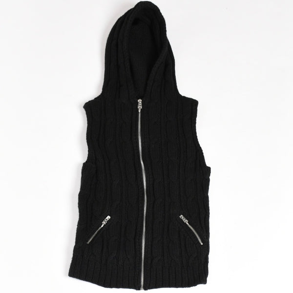 極美品 CHROME HEARTS クロムハーツ カシミヤ ノースリーブ ニットトップス ニットベスト シルバー925 ブラック サイズS 中古 4a005746