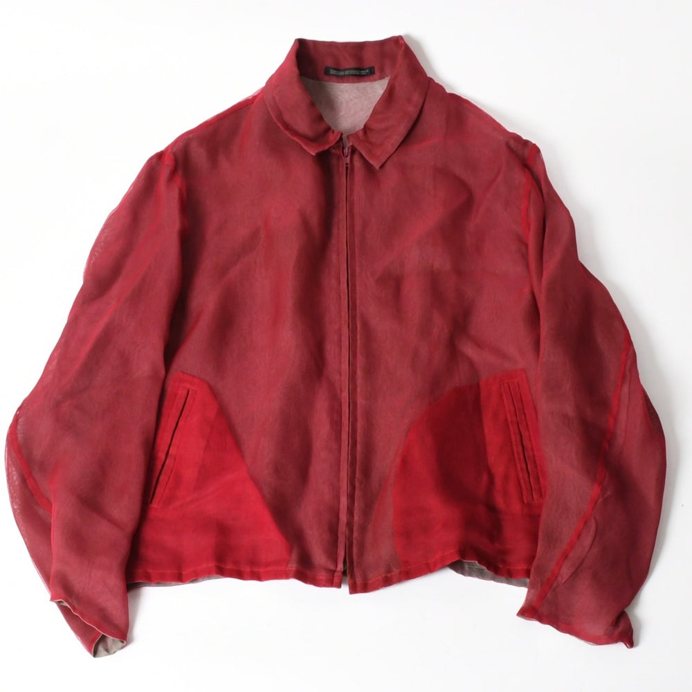 極美品 YOHJI YAMAMOTO POUR HOMME ヨウジヤマモト プールオム シースルーシャツ HE-Y-25-825 杖村サエコ 女優 ピンナップ期 レッド 3サイズ 中古 4a004784