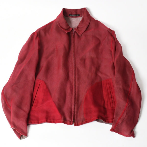 極美品 YOHJI YAMAMOTO POUR HOMME ヨウジヤマモト プールオム シースルーシャツ HE-Y-25-825 杖村サエコ 女優 ピンナップ期 レッド 3サイズ 中古 4a004784