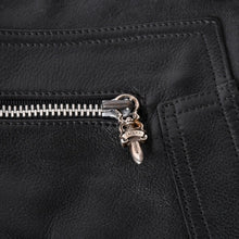 画像をギャラリービューアに読み込む, 極美品 CHROME HEARTS クロムハーツ レザーオーバーオール クロスボールボタン フレアパッチ ダガージップ ブラック レザー 925 中古 4a005919