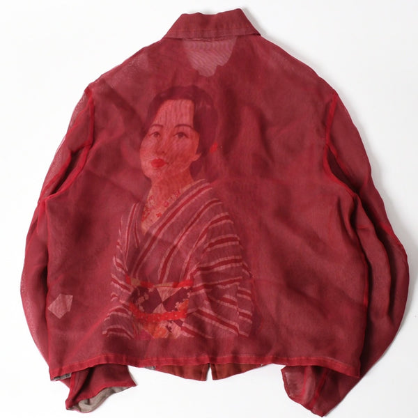 極美品 YOHJI YAMAMOTO POUR HOMME ヨウジヤマモト プールオム シースルーシャツ HE-Y-25-825 杖村サエコ 女優 ピンナップ期 レッド 3サイズ 中古 4a004784