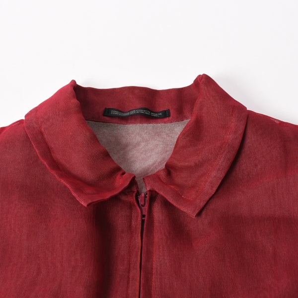 極美品 YOHJI YAMAMOTO POUR HOMME ヨウジヤマモト プールオム シースルーシャツ HE-Y-25-825 杖村サエコ 女優 ピンナップ期 レッド 3サイズ 中古 4a004784