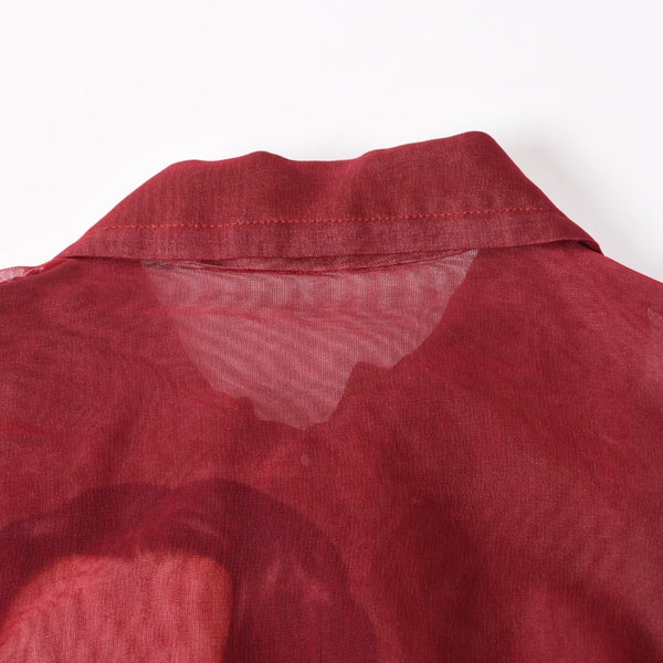 極美品 YOHJI YAMAMOTO POUR HOMME ヨウジヤマモト プールオム シースルーシャツ HE-Y-25-825 杖村サエコ 女優 ピンナップ期 レッド 3サイズ 中古 4a004784