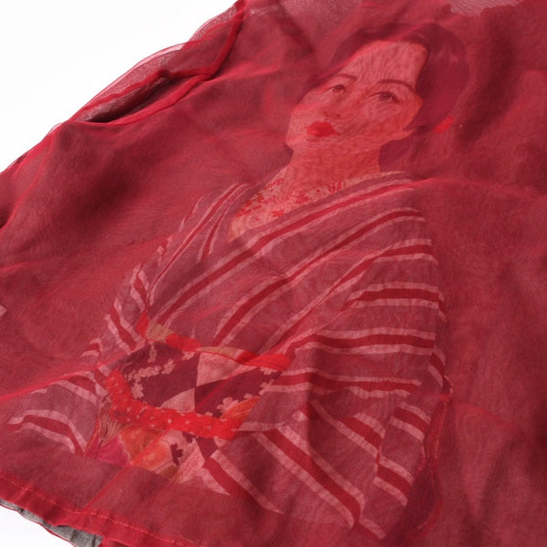極美品 YOHJI YAMAMOTO POUR HOMME ヨウジヤマモト プールオム シースルーシャツ HE-Y-25-825 杖村サエコ 女優 ピンナップ期 レッド 3サイズ 中古 4a004784