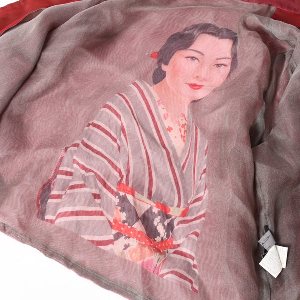 極美品 YOHJI YAMAMOTO POUR HOMME ヨウジヤマモト プールオム シースルーシャツ HE-Y-25-825 杖村サエコ 女優 ピンナップ期 レッド 3サイズ 中古 4a004784