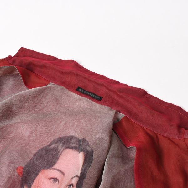 極美品 YOHJI YAMAMOTO POUR HOMME ヨウジヤマモト プールオム シースルーシャツ HE-Y-25-825 杖村サエコ 女優 ピンナップ期 レッド 3サイズ 中古 4a004784