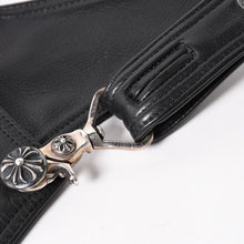画像をギャラリービューアに読み込む, 極美品 CHROME HEARTS クロムハーツ レザーオーバーオール クロスボールボタン フレアパッチ ダガージップ ブラック レザー 925 中古 4a005919