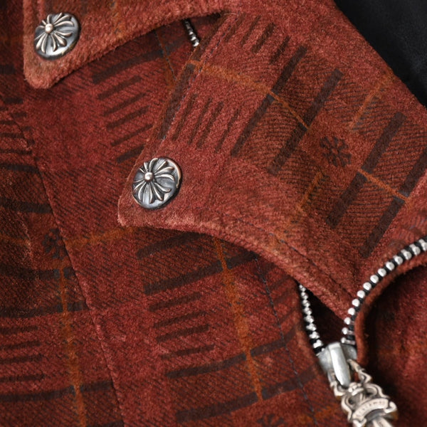 CHROME HEARTS クロムハーツ ダブルライダースジャケット CHプラス クロスボール ダガージップ スクロールラベル サイズS スエード ボルドー 良品 中古 4a005920