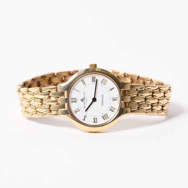 極美品 Baume & Mercier ボーム＆メルシエ × Tiffany & Co. ティファニー クラシック 腕時計 6656 重量約41.79g QZ 14K 白文字盤 中古 4a004061