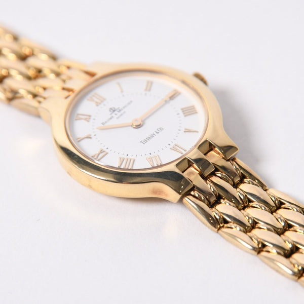 極美品 Baume & Mercier ボーム＆メルシエ × Tiffany & Co. ティファニー クラシック 腕時計 6656 重量約41.79g QZ 14K 白文字盤 中古 4a004061