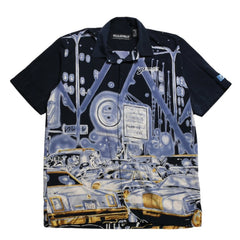 極美品 PELLE PELLE ペレペレ ストリートトラフィック総柄シャツ ネイビー オーバーサイズ Lサイズ 90年代-00年代 アメ車 中古 4a005949