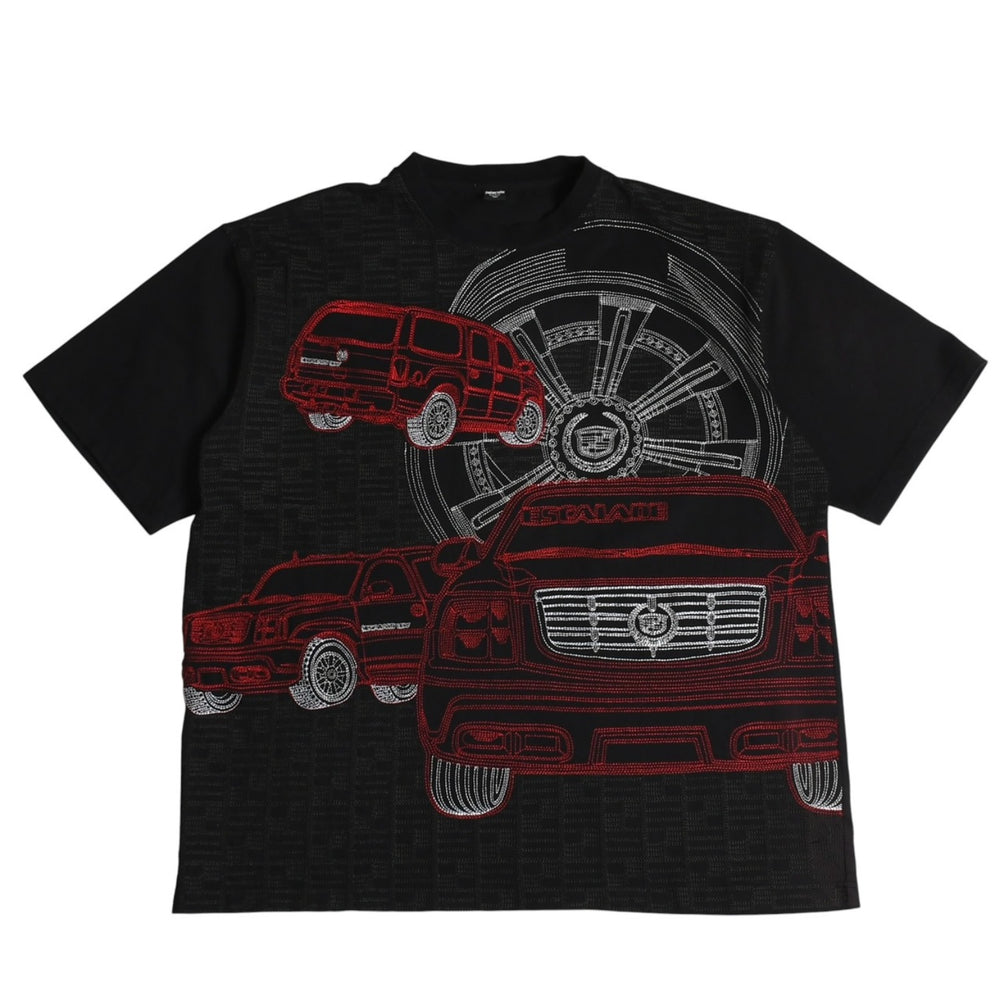 pellepelle ペレペレ 半袖Tシャツ car 刺繍 00s サイズ3XL レッド ブラック コットン 古着 美品 中古 4a005950