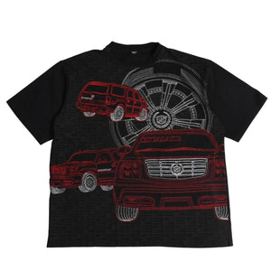 pellepelle ペレペレ 半袖Tシャツ car 刺繍 00s サイズ3XL レッド ブラック コットン 古着 美品 中古 4a005950