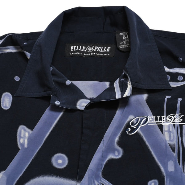 極美品 PELLE PELLE ペレペレ ストリートトラフィック総柄シャツ ネイビー オーバーサイズ Lサイズ 90年代-00年代 アメ車 中古 4a005949