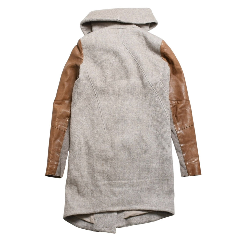HELMUT LANG ヘルムートラング ウールフェルト レザー アシンメトリーコート ブラウン ベージュ 美品 中古 4a005943