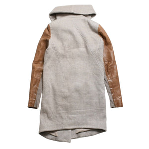 HELMUT LANG Wool Felt Leather Asymmetric Coat Brown Beige Good Condition Used 4a005943