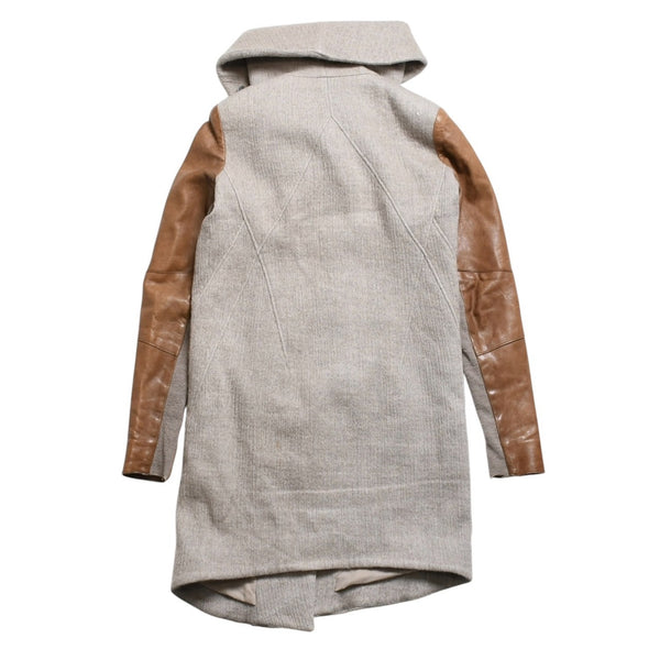 HELMUT LANG Wool Felt Leather Asymmetric Coat Brown Beige Good Condition Used 4a005943