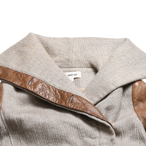 HELMUT LANG Wool Felt Leather Asymmetric Coat Brown Beige Good Condition Used 4a005943
