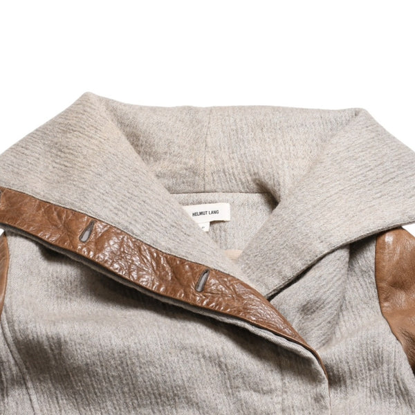 HELMUT LANG Wool Felt Leather Asymmetric Coat Brown Beige Good Condition Used 4a005943