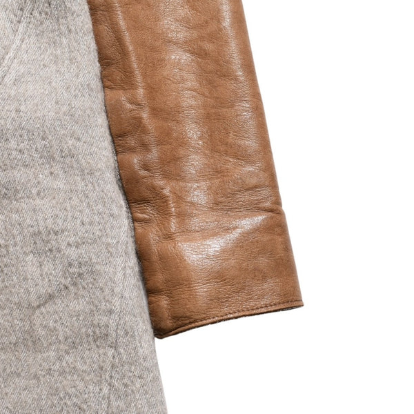 HELMUT LANG Wool Felt Leather Asymmetric Coat Brown Beige Good Condition Used 4a005943