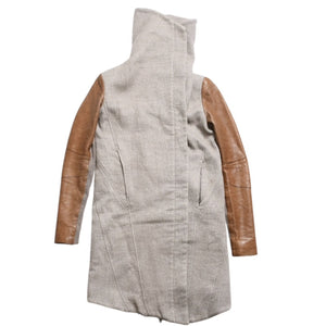 HELMUT LANG Wool Felt Leather Asymmetric Coat Brown Beige Good Condition Used 4a005943