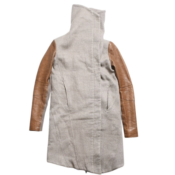 HELMUT LANG Wool Felt Leather Asymmetric Coat Brown Beige Good Condition Used 4a005943