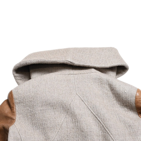 HELMUT LANG Wool Felt Leather Asymmetric Coat Brown Beige Good Condition Used 4a005943