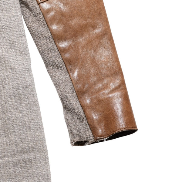 HELMUT LANG Wool Felt Leather Asymmetric Coat Brown Beige Good Condition Used 4a005943