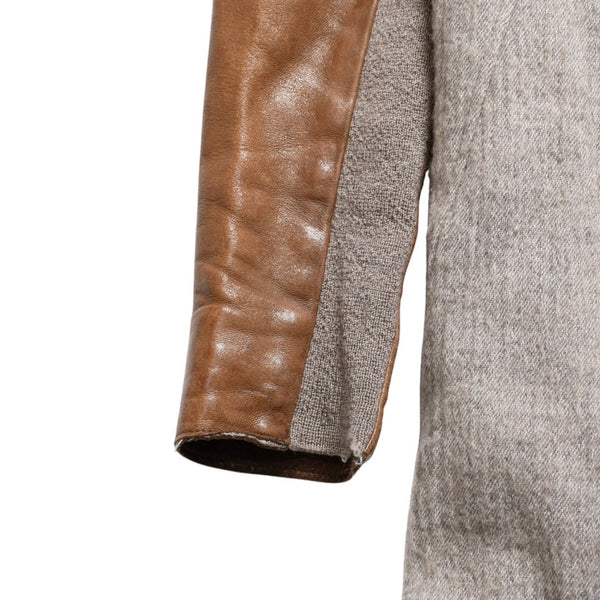 HELMUT LANG Wool Felt Leather Asymmetric Coat Brown Beige Good Condition Used 4a005943