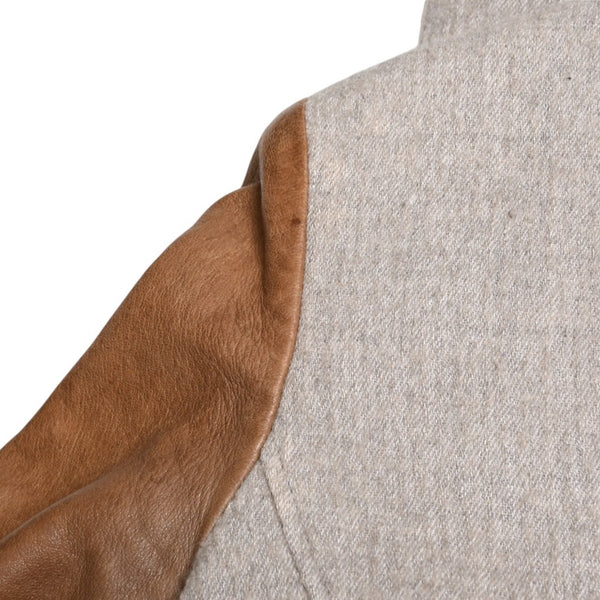 HELMUT LANG Wool Felt Leather Asymmetric Coat Brown Beige Good Condition Used 4a005943