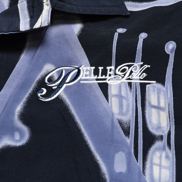 極美品 PELLE PELLE ペレペレ ストリートトラフィック総柄シャツ ネイビー オーバーサイズ Lサイズ 90年代-00年代 アメ車 中古 4a005949