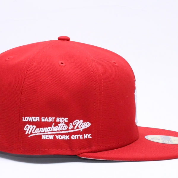 新品未使用 MANNAHATTA NYC マナハッタ NYC FUEGO LOGO NEWERA 59FIFTY サイズ7 3/8(58.7cm) レッド ニューヨークヤンキース 中古 4a005966