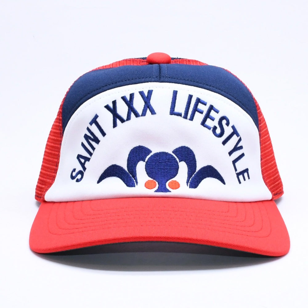 新品未使用 SAINT Mxxxxxxx セントマイケル MESH CAP LIFE STYLE ネイビー レッド SM-MK1-0000-077 キャップ 中古 4a005968