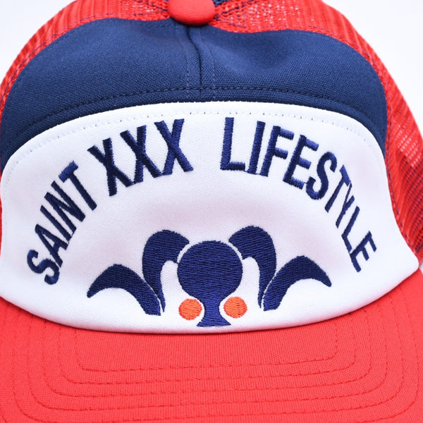 新品未使用 SAINT Mxxxxxxx セントマイケル MESH CAP LIFE STYLE ネイビー レッド SM-MK1-0000-077 キャップ 中古 4a005968