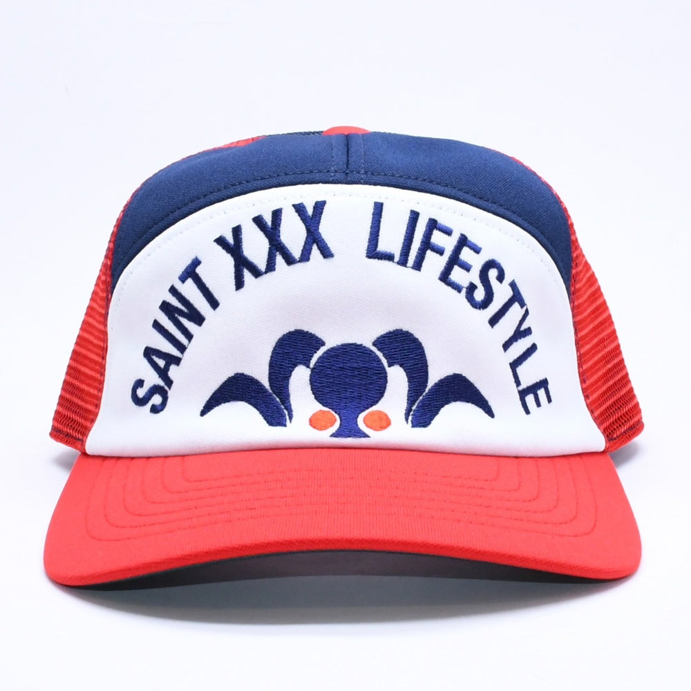 新品未使用 SAINT Mxxxxxxx セントマイケル MESH CAP LIFE STYLE ネイビー レッド SM-MK1-0000-077 キャップ 中古 4a005967