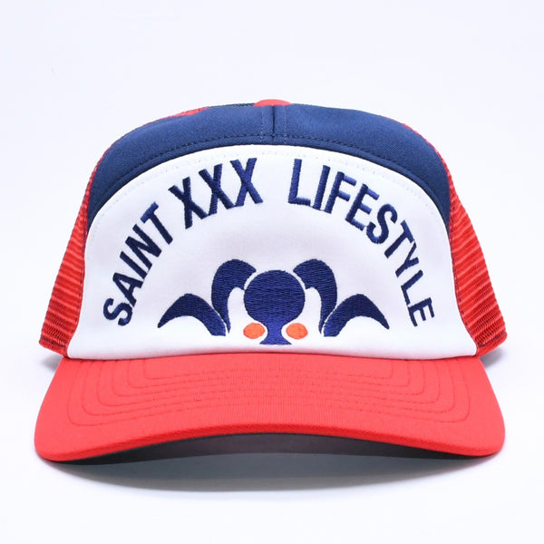 新品未使用 SAINT Mxxxxxxx セントマイケル MESH CAP LIFE STYLE ネイビー レッド SM-MK1-0000-077 キャップ 中古 4a005967