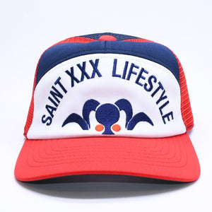 新品未使用 SAINT Mxxxxxxx セントマイケル MESH CAP LIFE STYLE ネイビー レッド SM-MK1-0000-077 キャップ 中古 4a005969