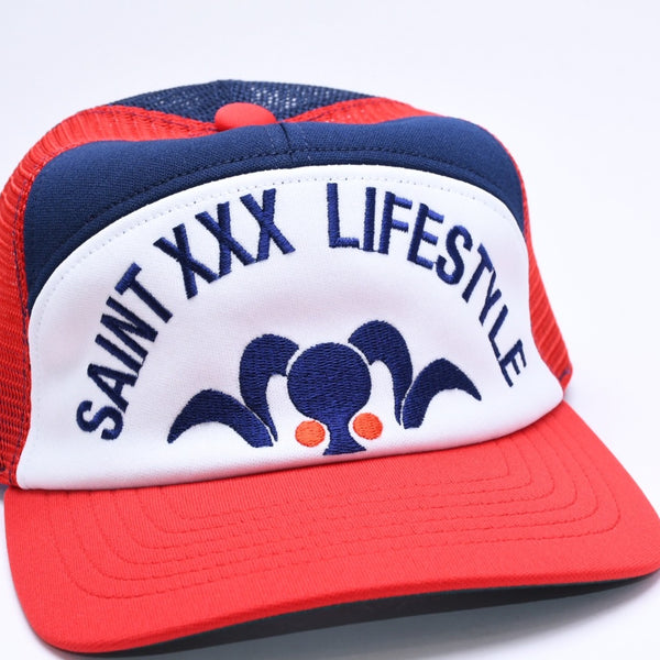 新品未使用 SAINT Mxxxxxxx セントマイケル MESH CAP LIFE STYLE ネイビー レッド SM-MK1-0000-077 キャップ 中古 4a005969