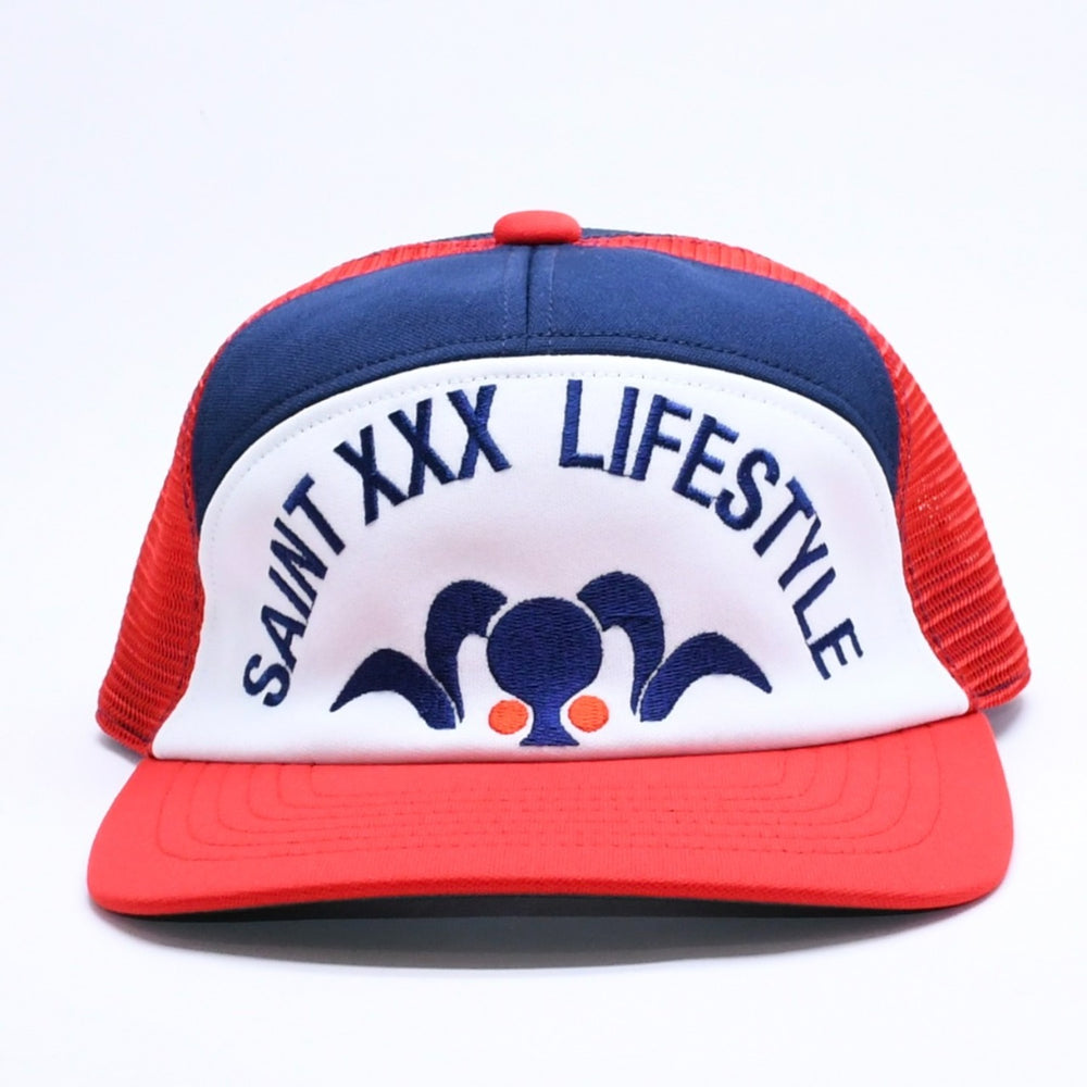 新品未使用 SAINT Mxxxxxxx セントマイケル MESH CAP LIFE STYLE ネイビー レッド SM-MK1-0000-077 キャップ 中古 4a005970