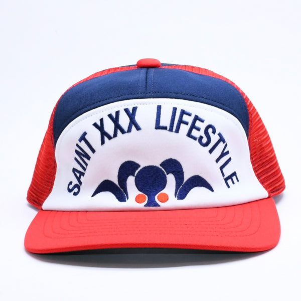 新品未使用 SAINT Mxxxxxxx セントマイケル MESH CAP LIFE STYLE ネイビー レッド SM-MK1-0000-077 キャップ 中古 4a005970