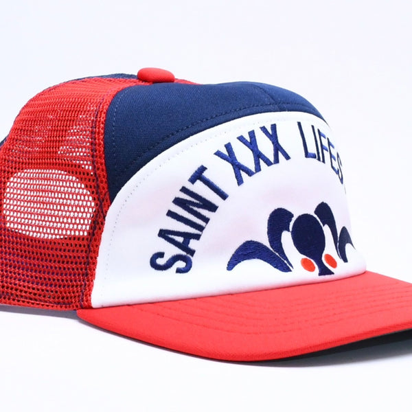 新品未使用 SAINT Mxxxxxxx セントマイケル MESH CAP LIFE STYLE ネイビー レッド SM-MK1-0000-077 キャップ 中古 4a005970