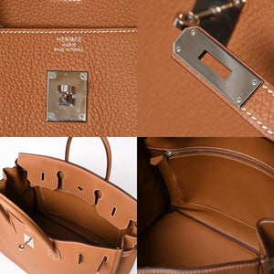 新品同様品 HERMES エルメス バーキン40 ゴールド トゴ 40cm W刻印 シルバー金具 ハンドバッグ 中古 4a005972