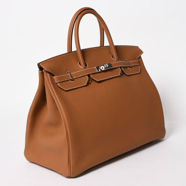 新品同様品 HERMES エルメス バーキン40 ゴールド トゴ 40cm W刻印 シルバー金具 ハンドバッグ 中古 4a005972