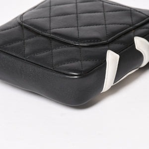 極美品 CHANEL シャネル ミニ カンボン ショルダーバッグ ミッディアムポシェット ブラック ホワイト 9番台 ラムスキン 中古 4a005895