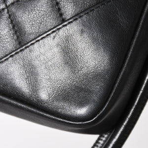 極美品 CHANEL シャネル ミニ カンボン ショルダーバッグ ミッディアムポシェット ブラック ホワイト 9番台 ラムスキン 中古 4a005895