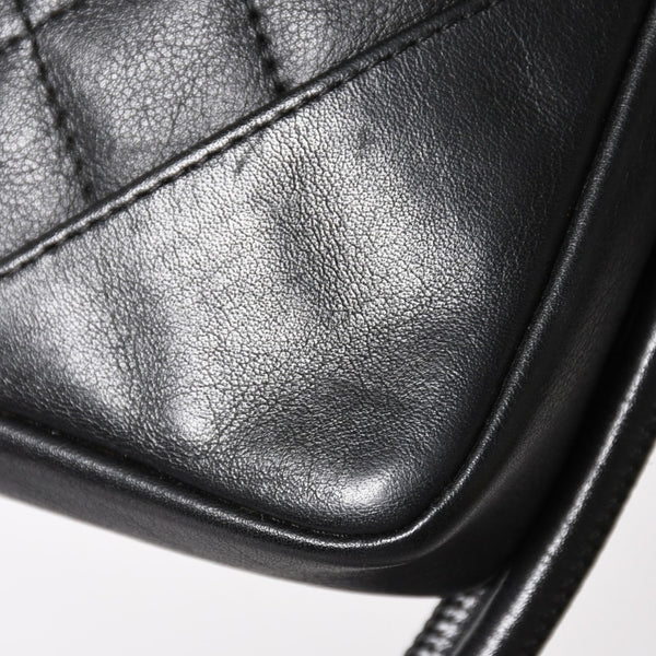 極美品 CHANEL シャネル ミニ カンボン ショルダーバッグ ミッディアムポシェット ブラック ホワイト 9番台 ラムスキン 中古 4a005895