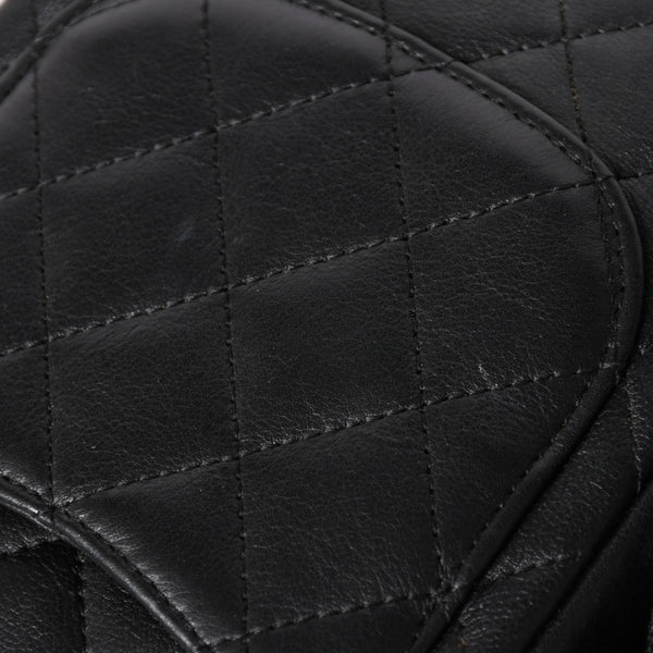 極美品 CHANEL シャネル ミニ カンボン ショルダーバッグ ミッディアムポシェット ブラック ホワイト 9番台 ラムスキン 中古 4a005895